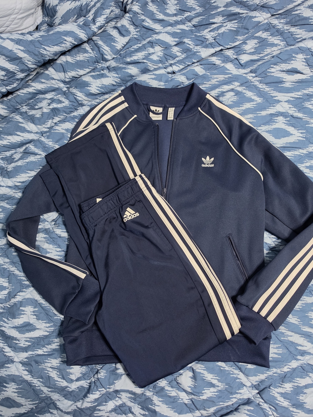 Adidas Women's Navy Track Jacket with Cream Stripes